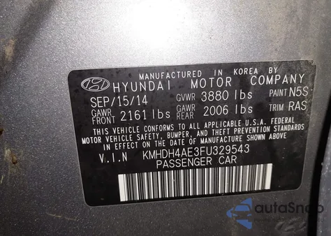 2015 Hyundai Elantra Se from USA, damaged, VIN KMHDH4AE3FU329543